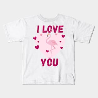 Pink I love you flamingo Kids T-Shirt